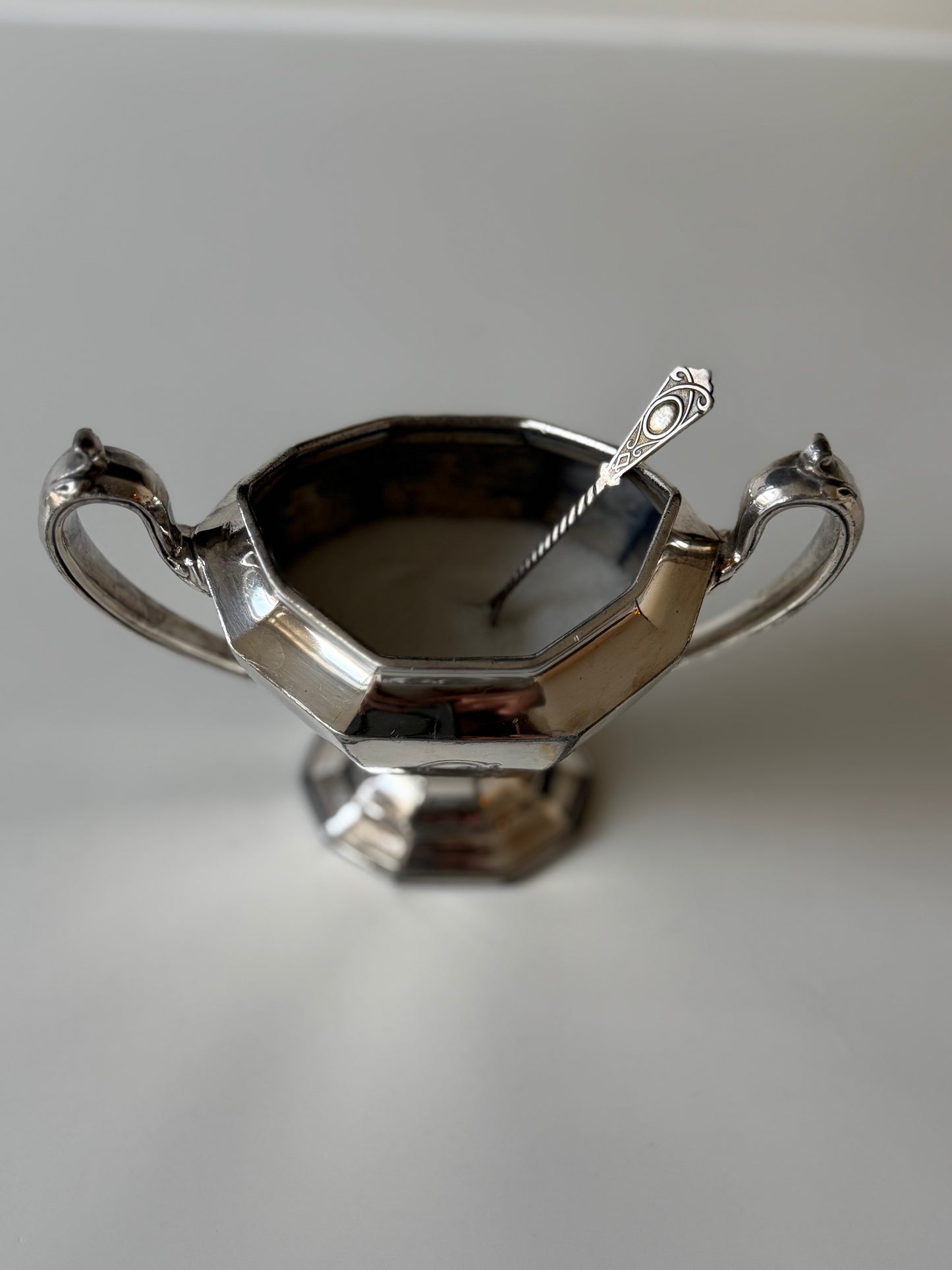 Vintage Silver-Plated Sugar Dish with Spoon