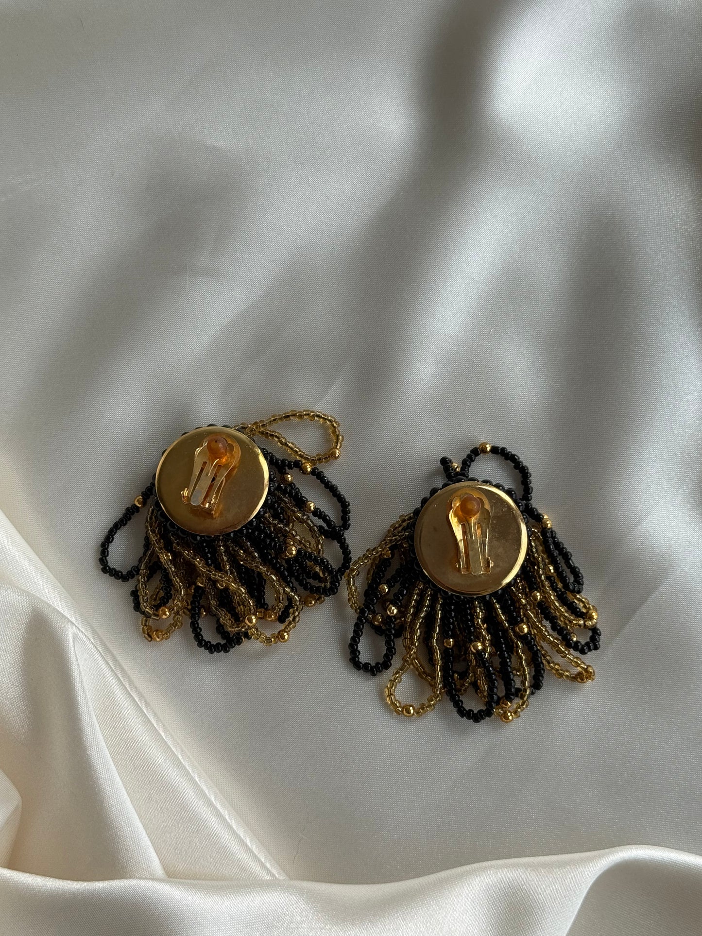 Vintage Beaded Fringe Clip-On Earrings