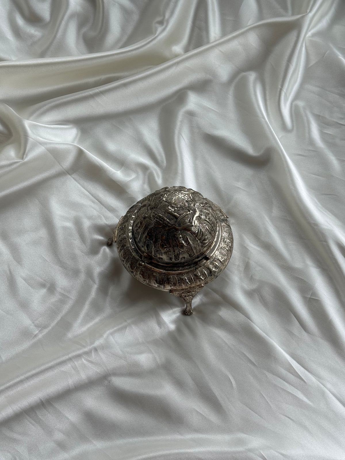Vintage Egyptian Revival Caviar Serving Dish with Revolving Dome