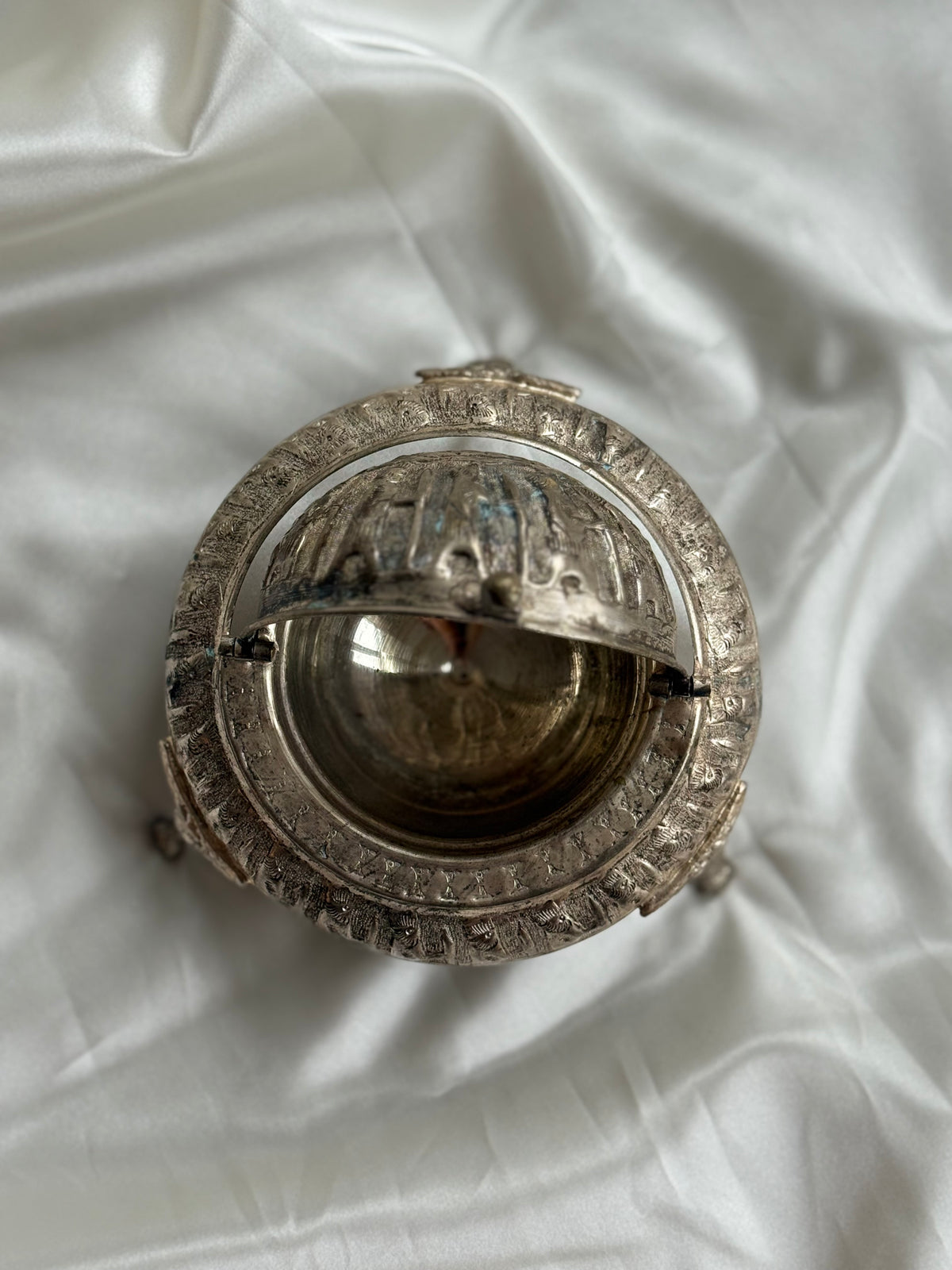 Vintage Egyptian Revival Caviar Serving Dish with Revolving Dome