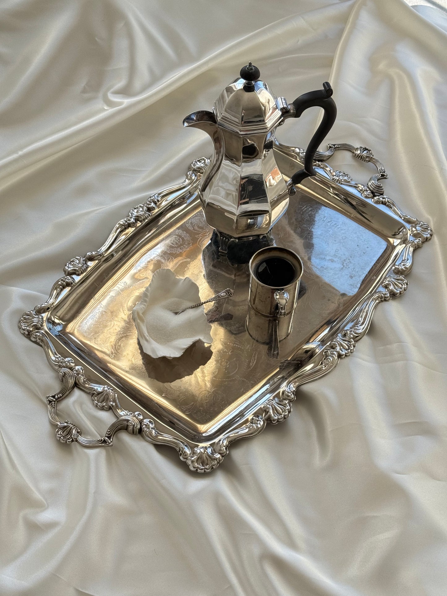 Vintage Silver-Plated Serving Tray with Shell Motif Handles