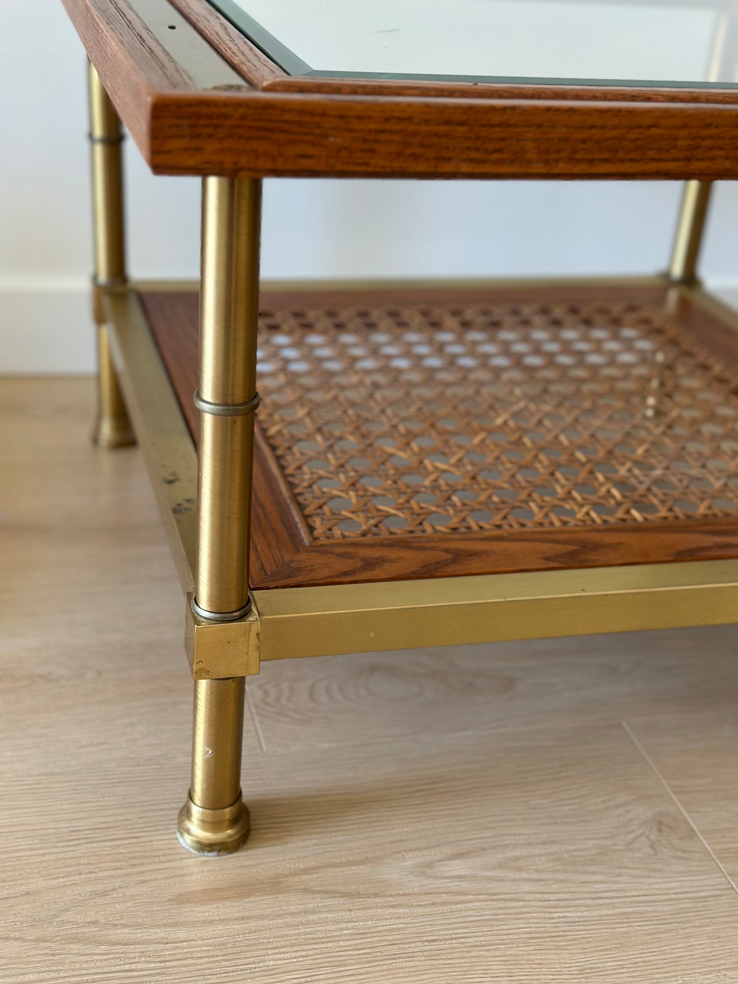 Brass and wood coffee table