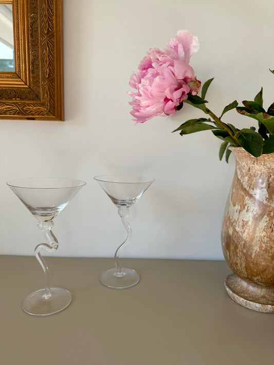 Two handmade martini glasses