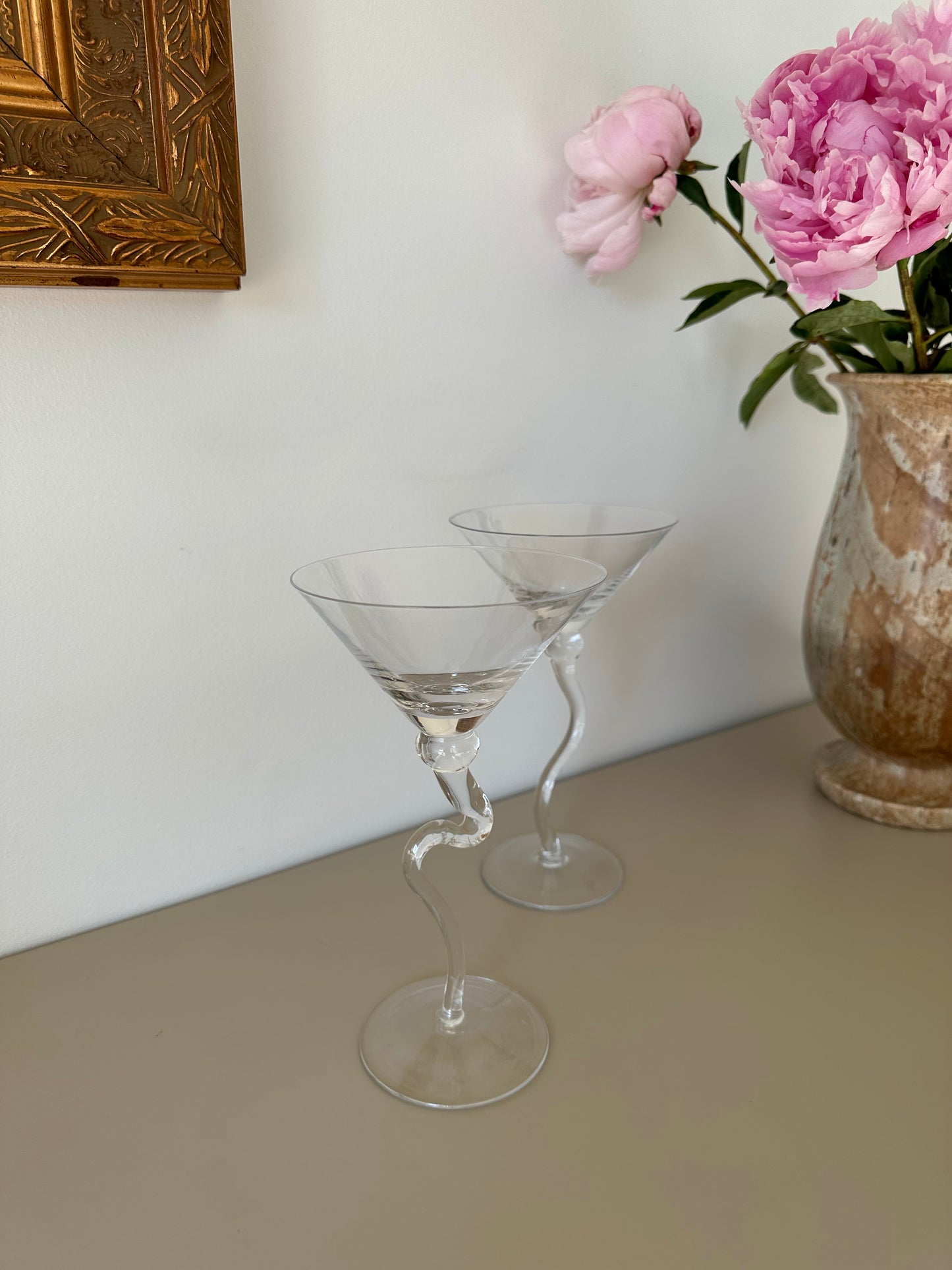 Two handmade martini glasses