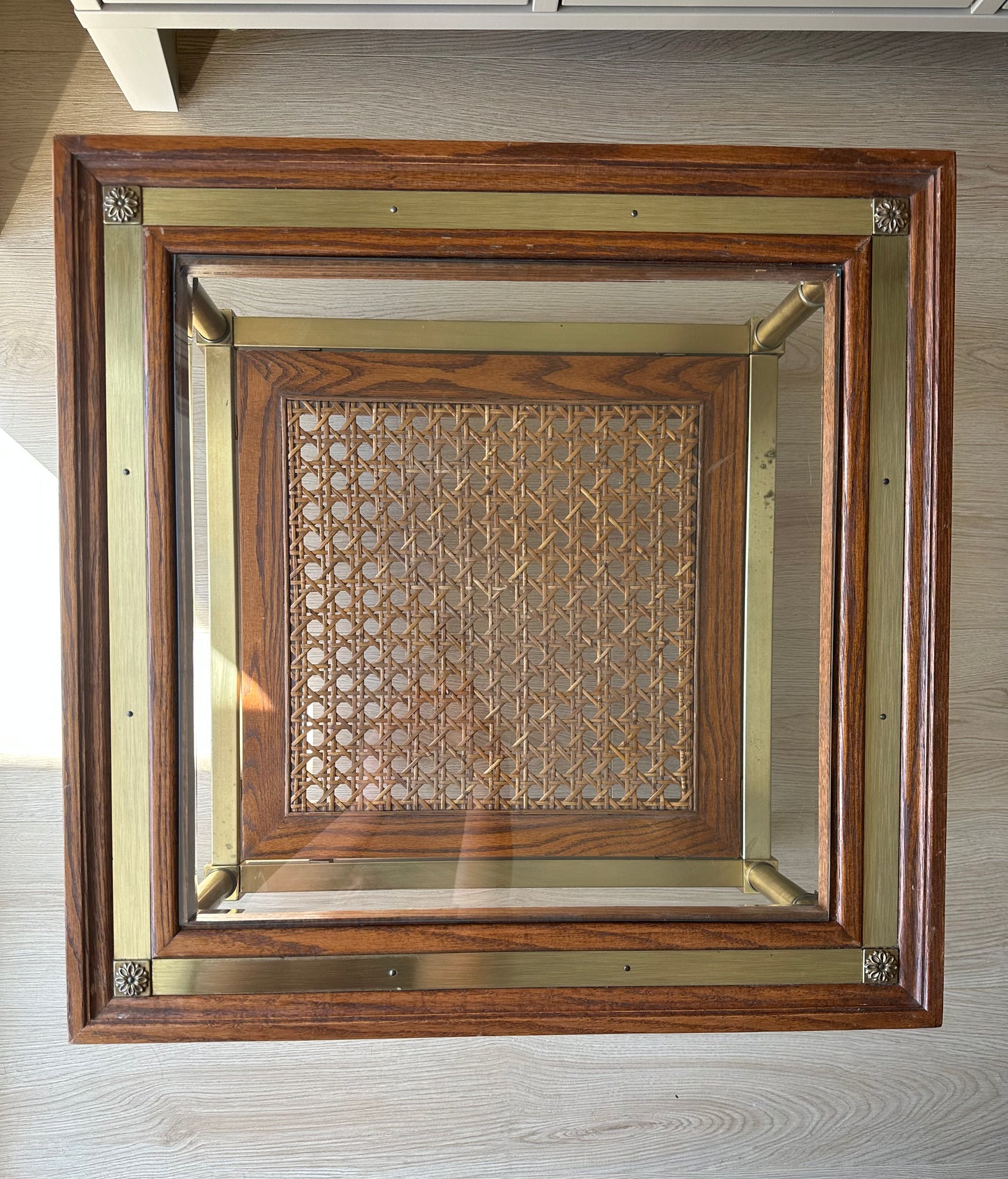 Brass and wood coffee table