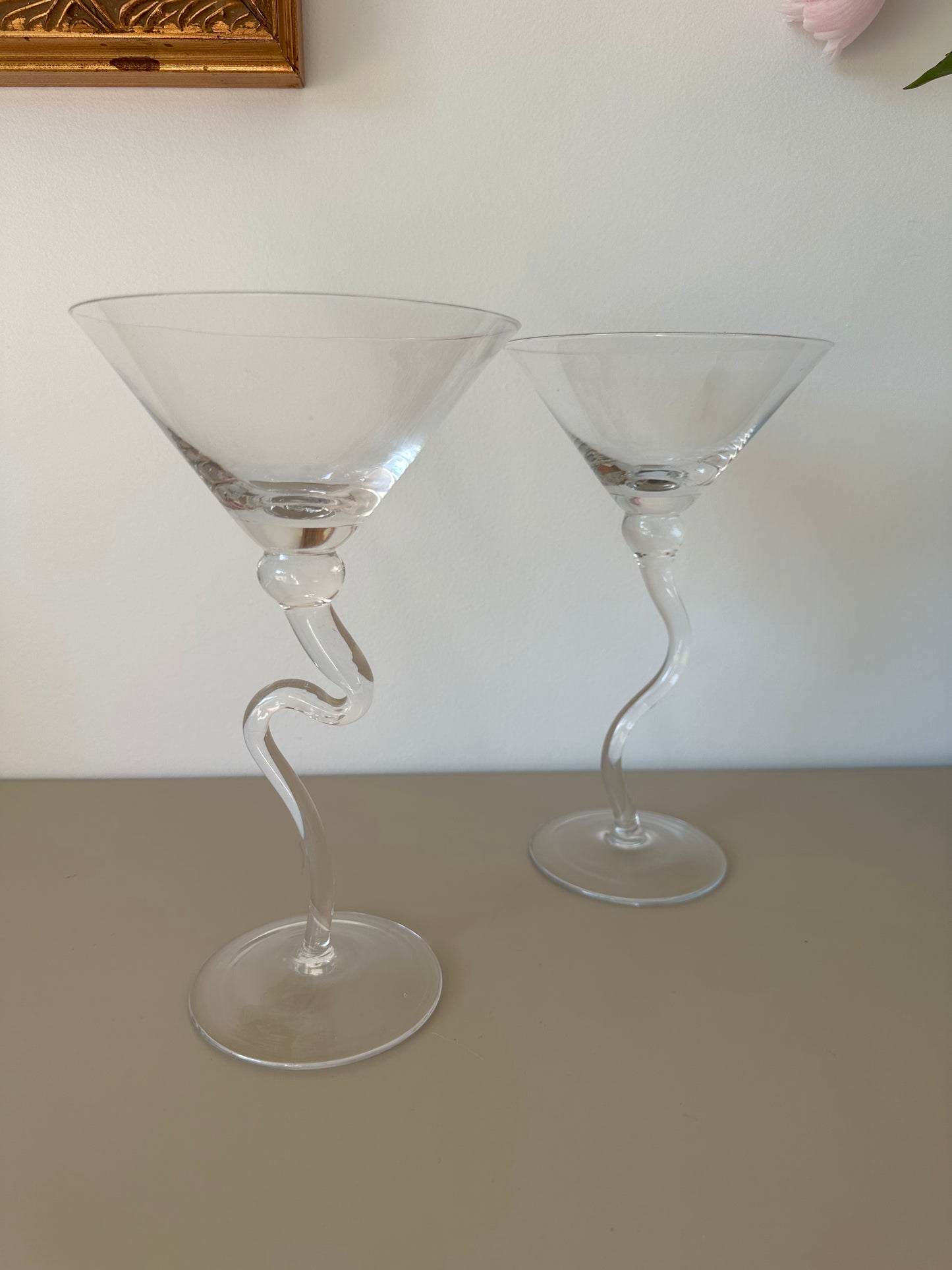 Two handmade martini glasses