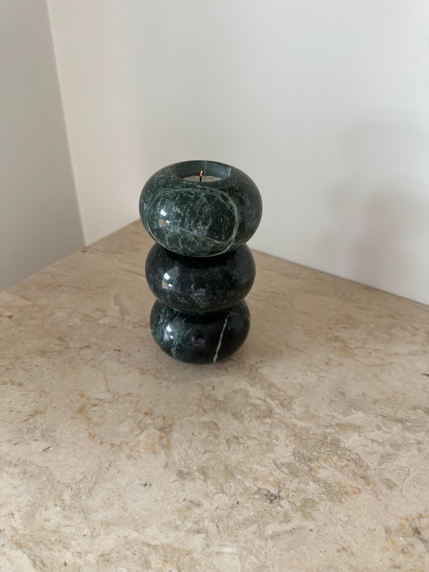 Three green marble tealight holders