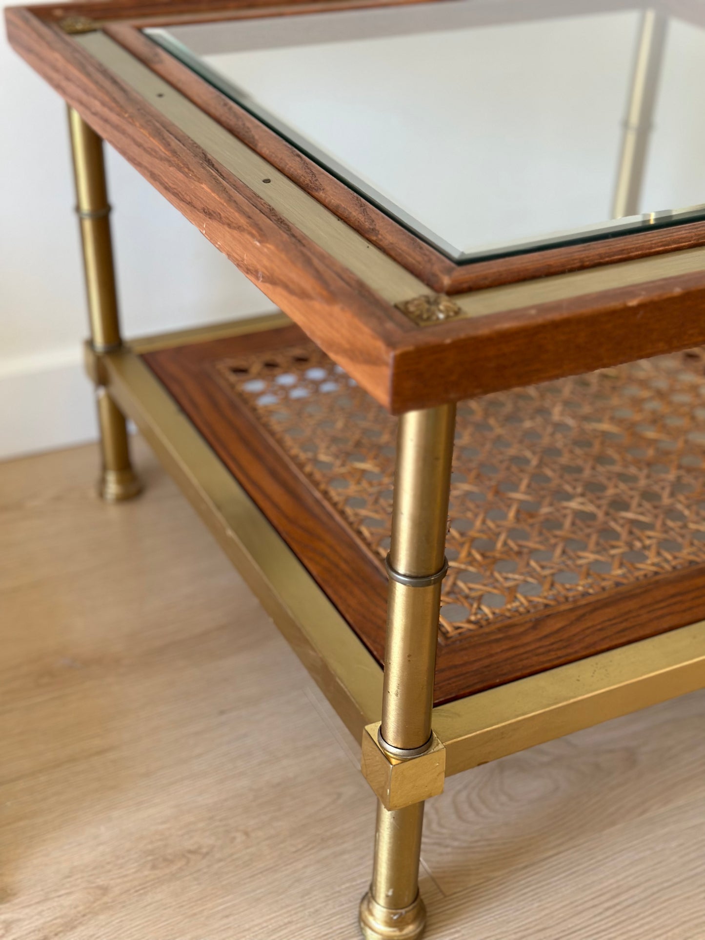 Brass and wood coffee table