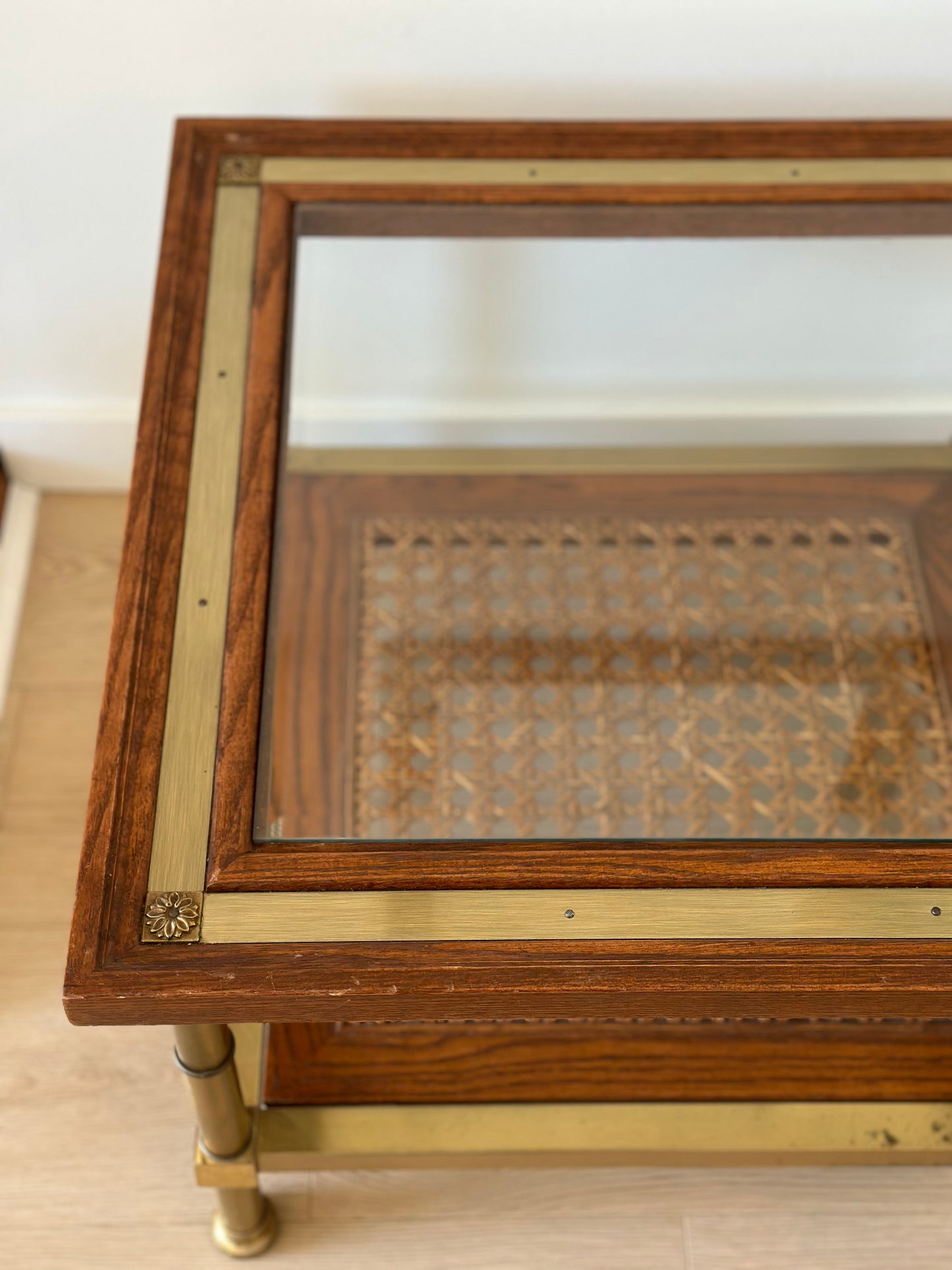 Brass and wood coffee table