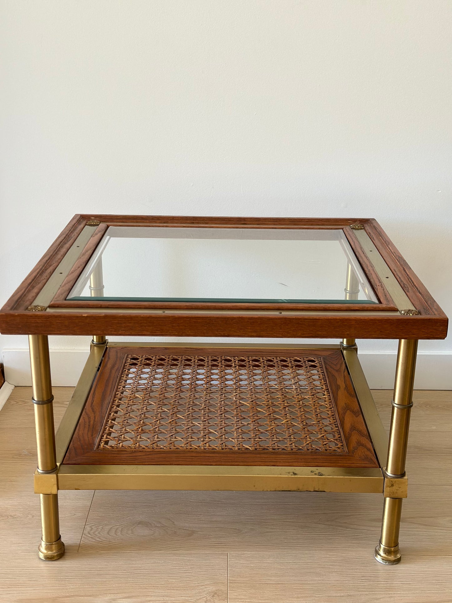 Brass and wood coffee table