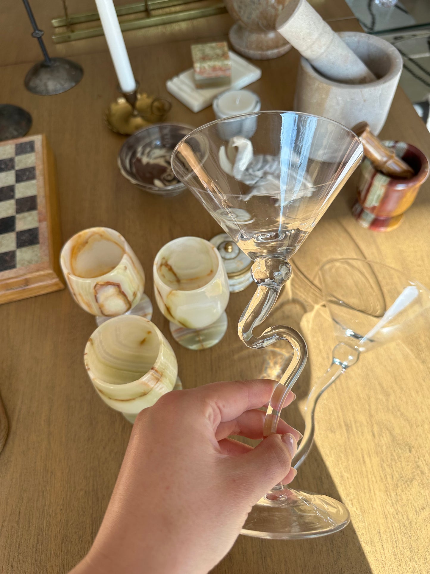 Two handmade martini glasses