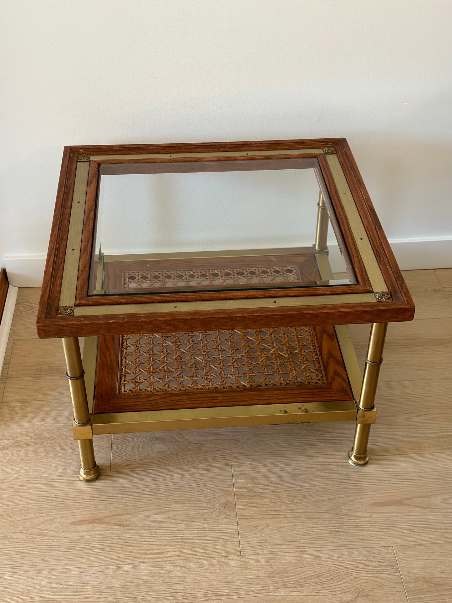 Brass and wood coffee table