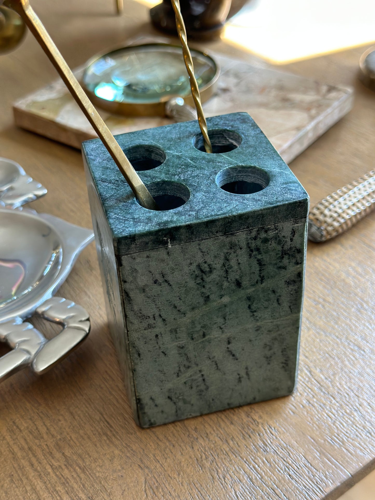 Green marble toothbrush holder