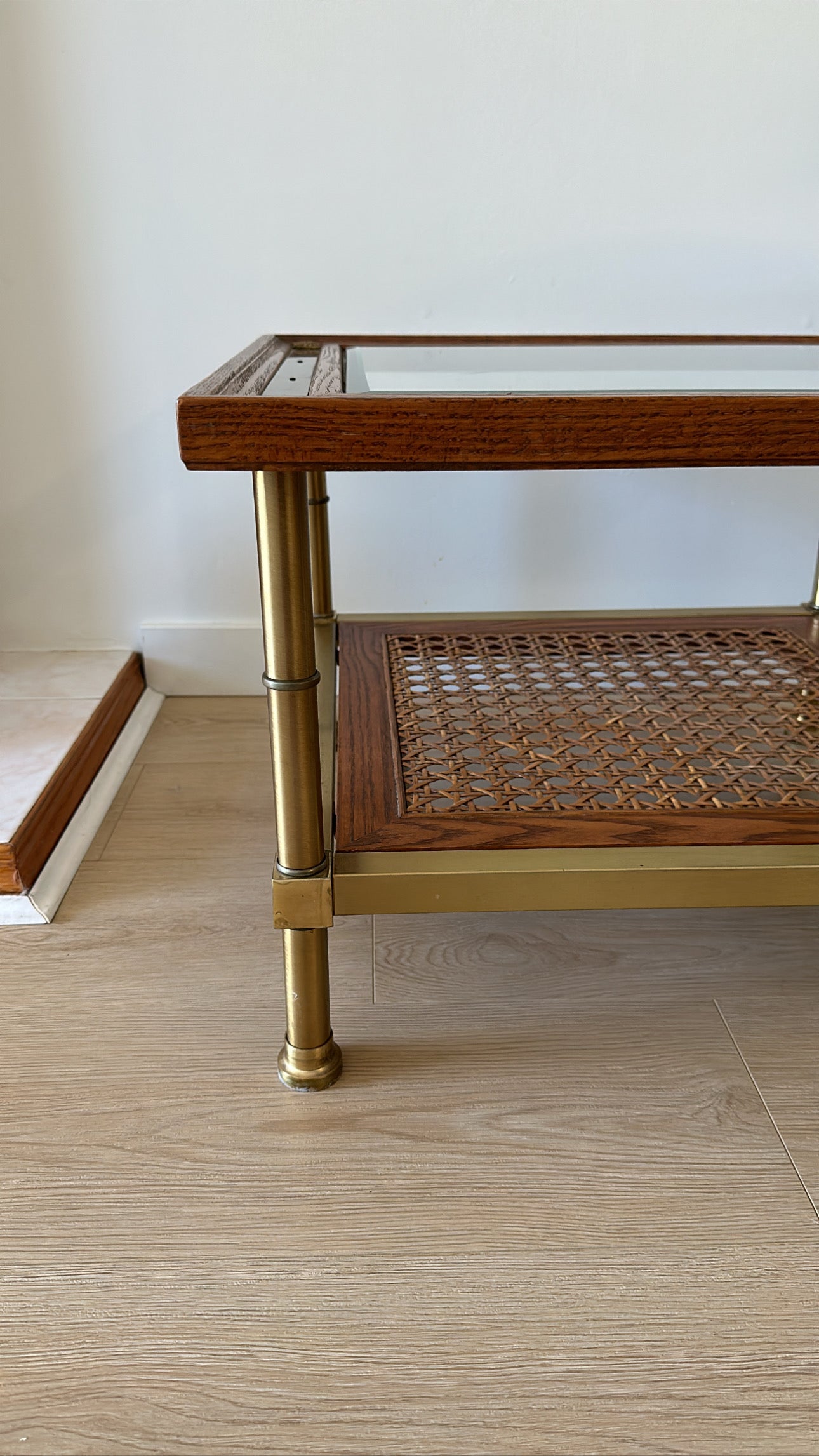 Brass and wood coffee table