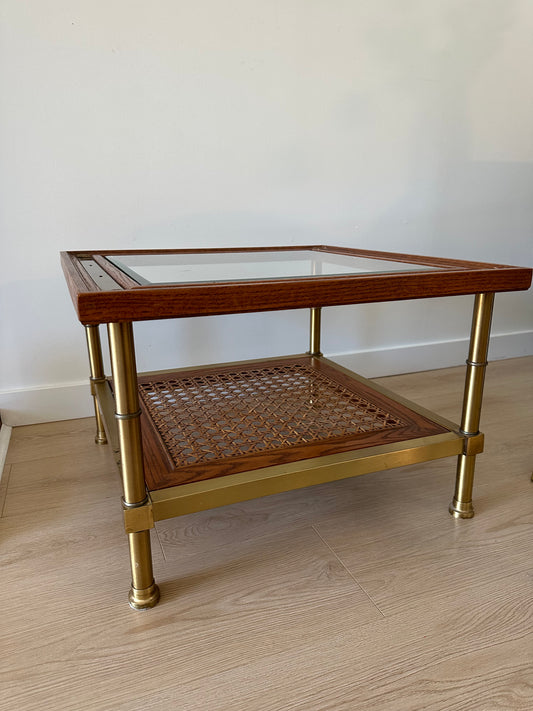 Brass and wood coffee table