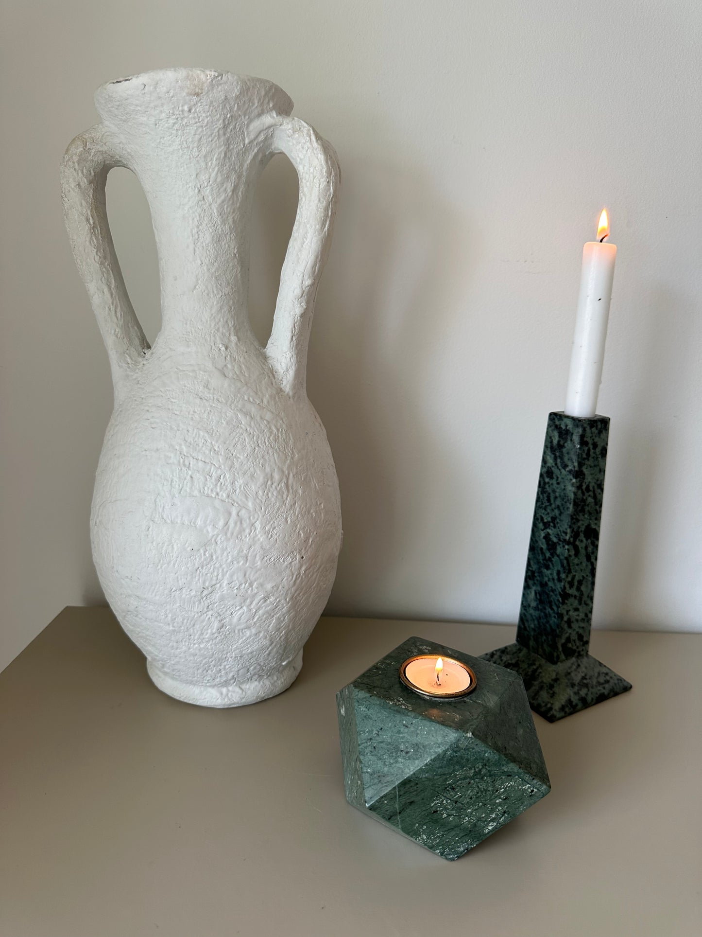 Geometric marble tealight holders