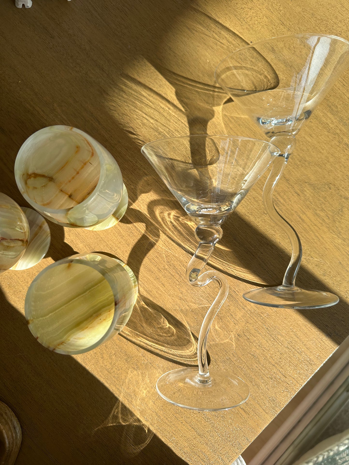 Two handmade martini glasses