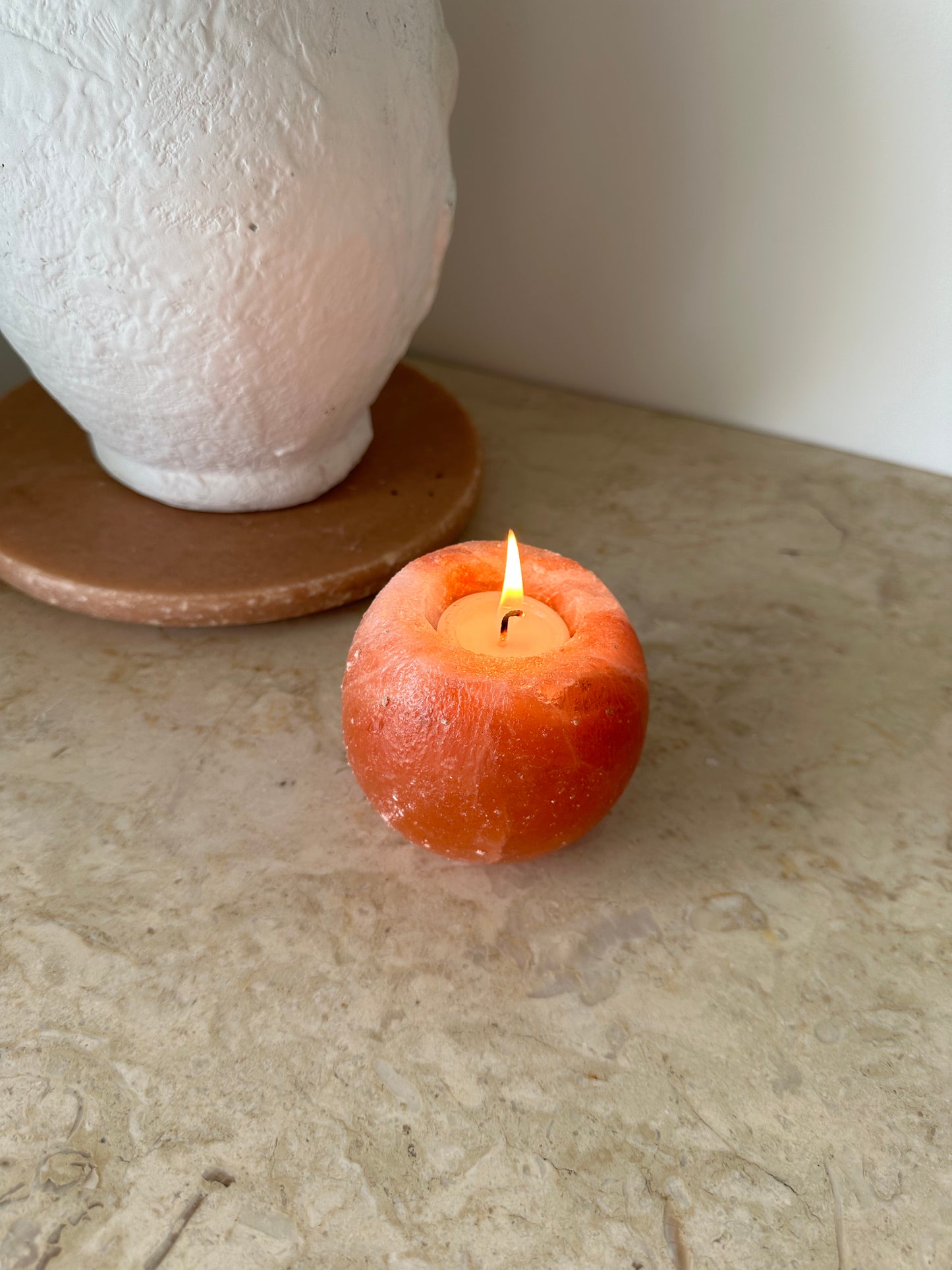 Pink salt tealight holder