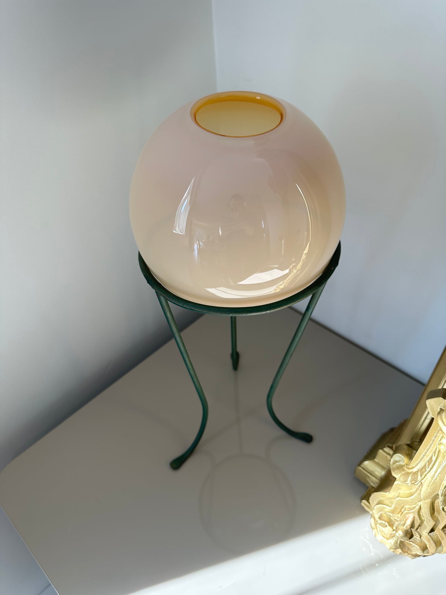 Glass round vase on stand