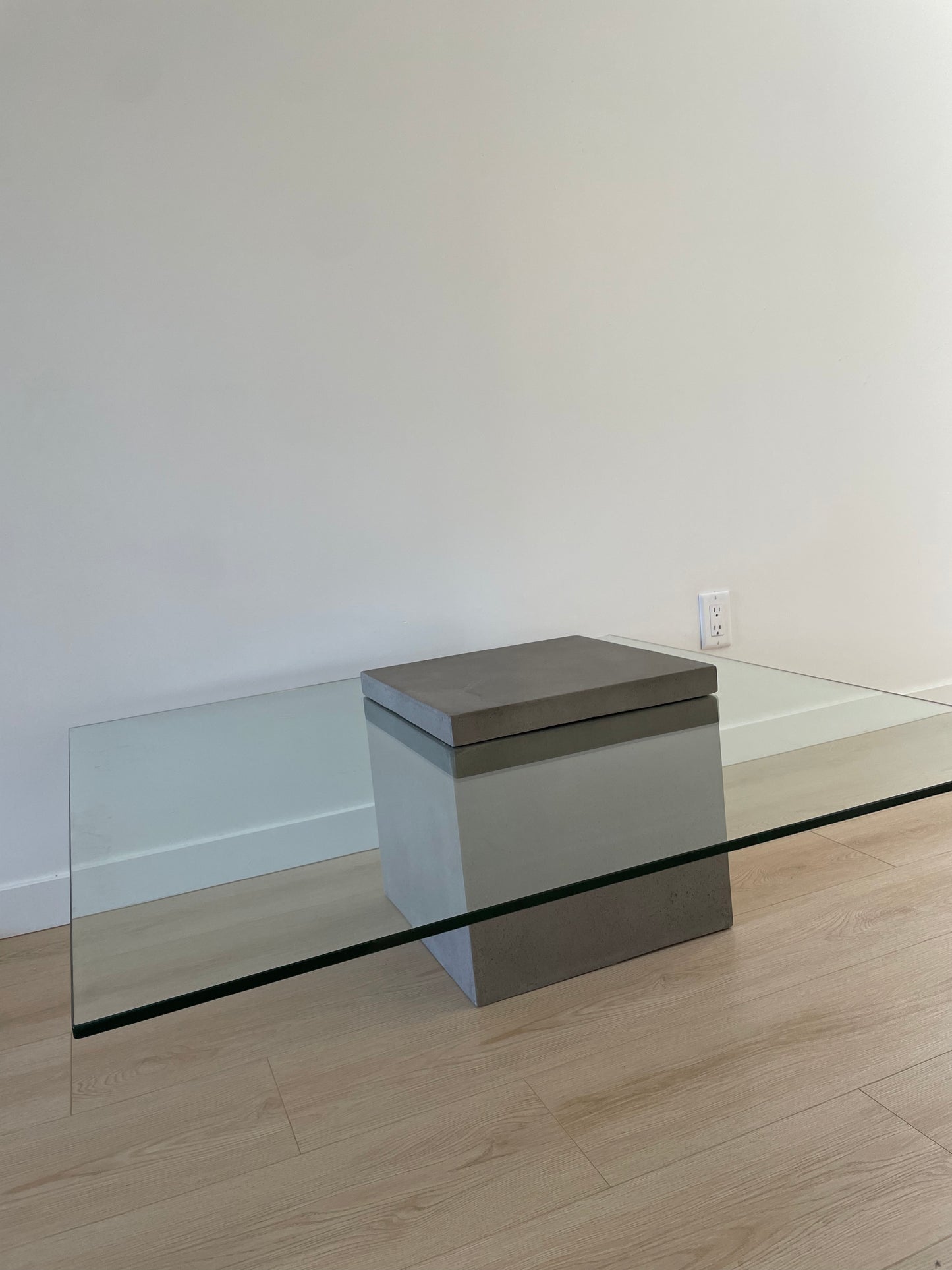 Modern concrete and tempered glass square coffee table