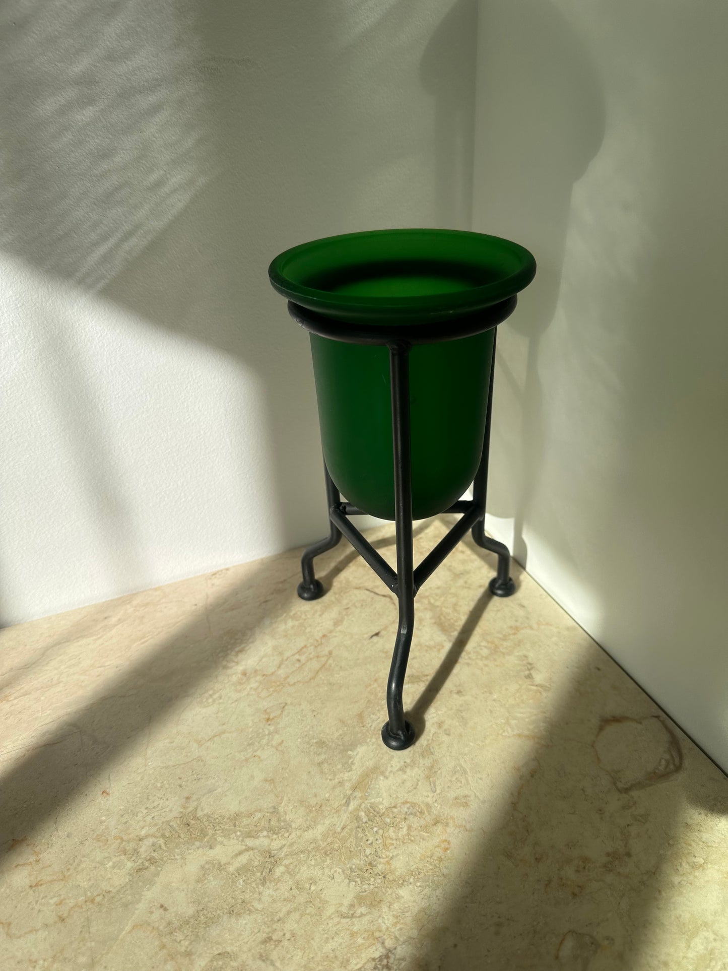 Green glass candleholder