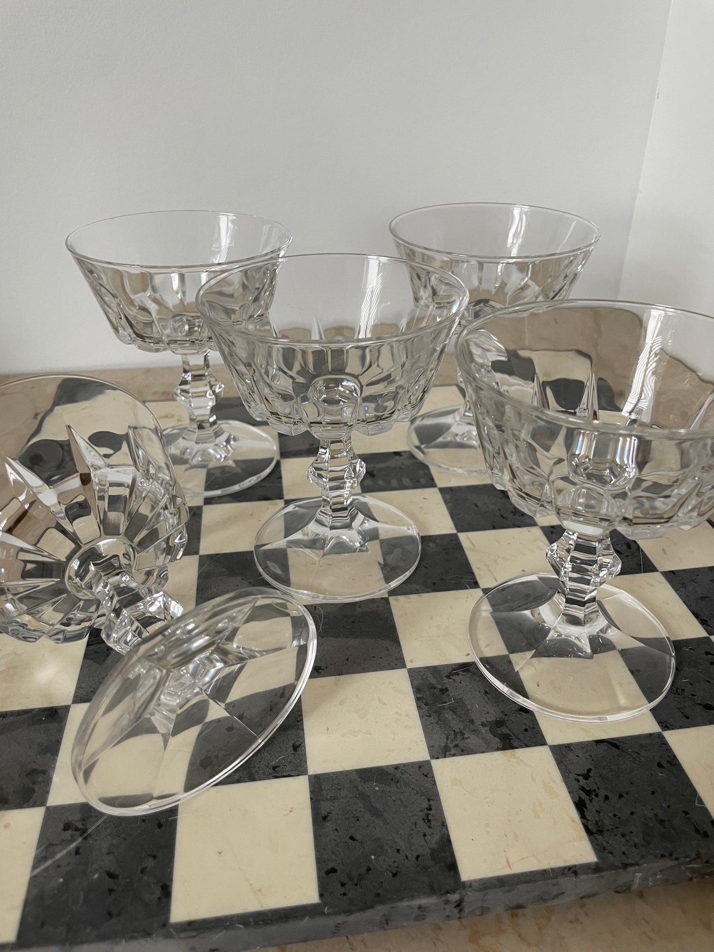 Five crystal Champagne glasses