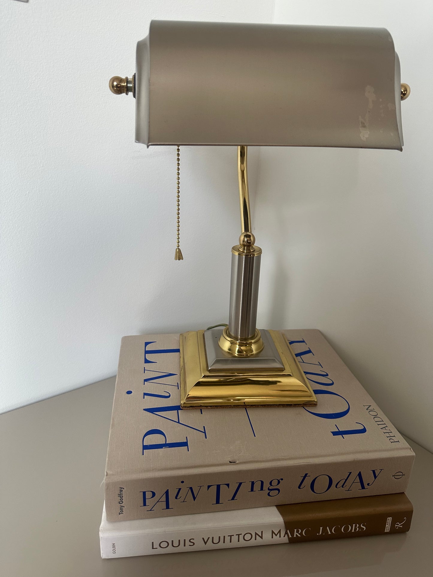 Silver and gold bankers lamp