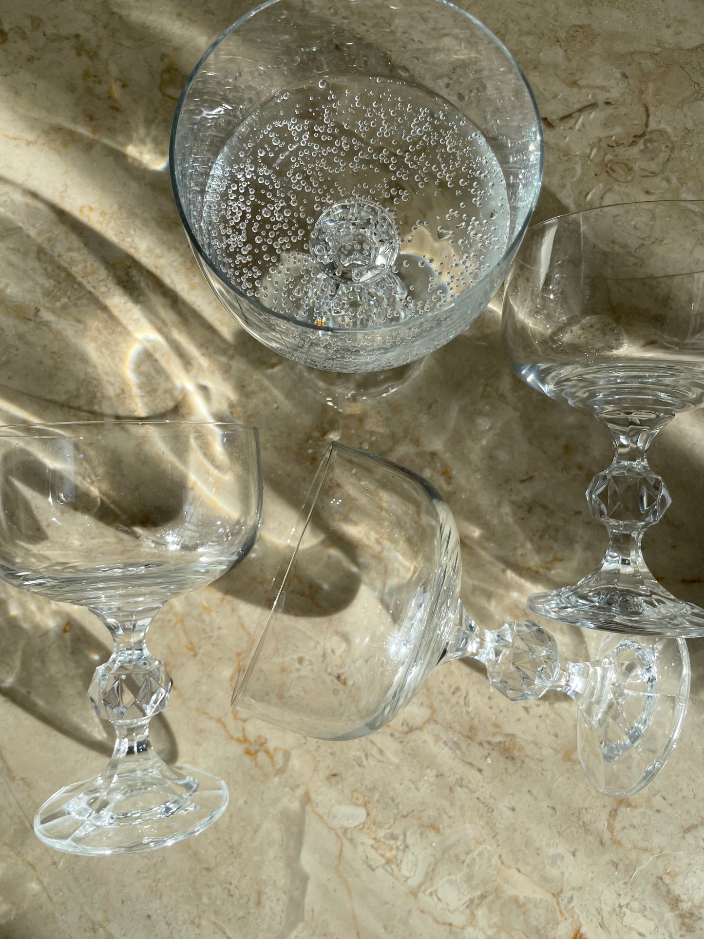 Six Vintage champagne glasses