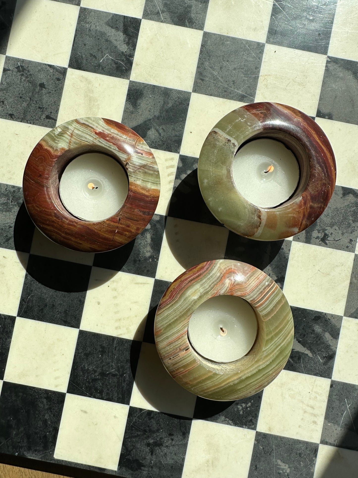 Three onyx tealight holders