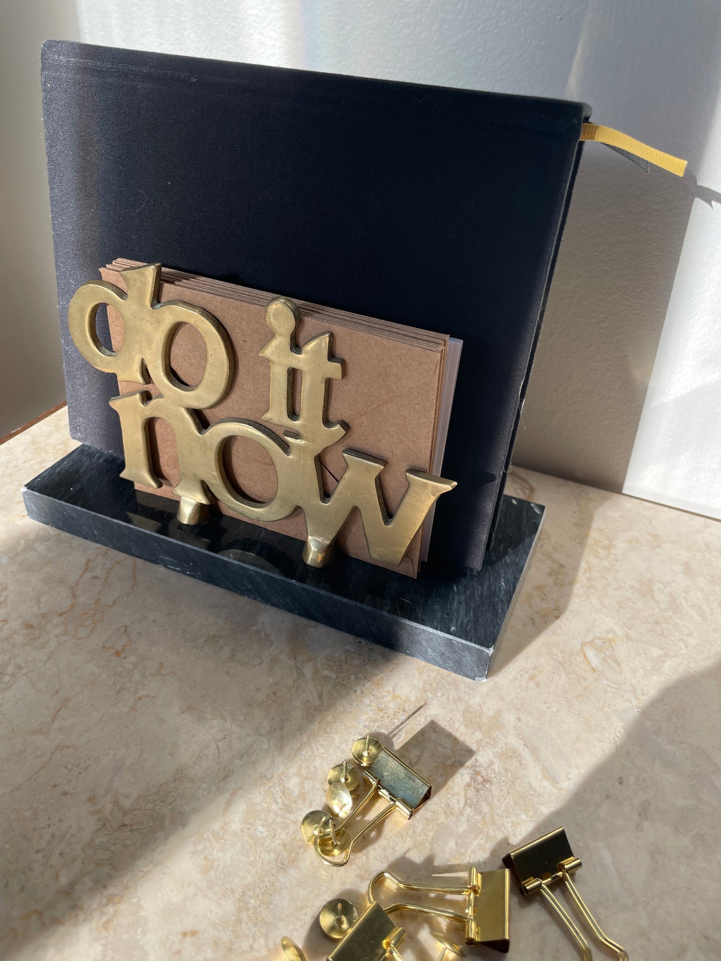 Vintage brass and marble letter holder