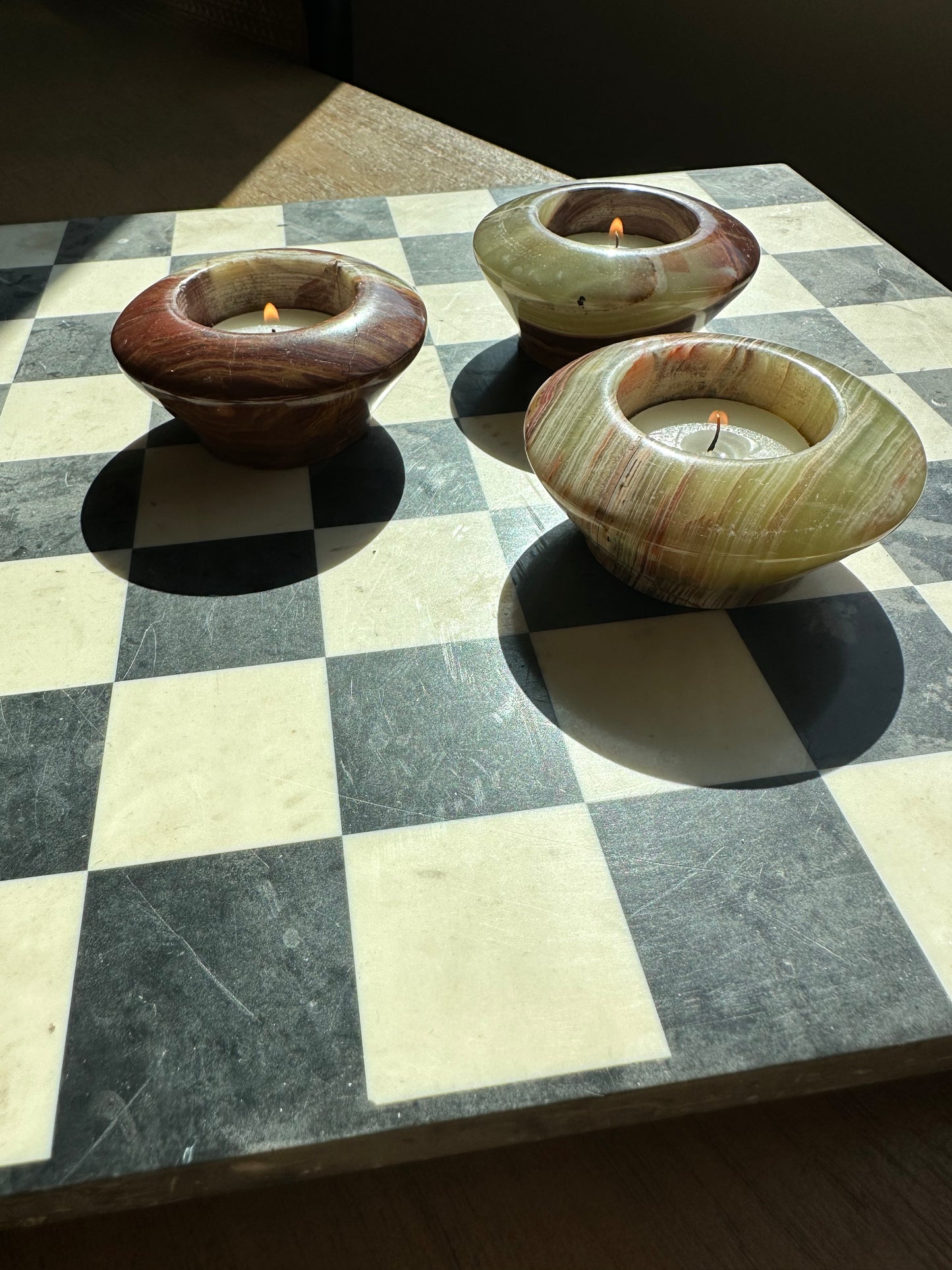 Three onyx tealight holders