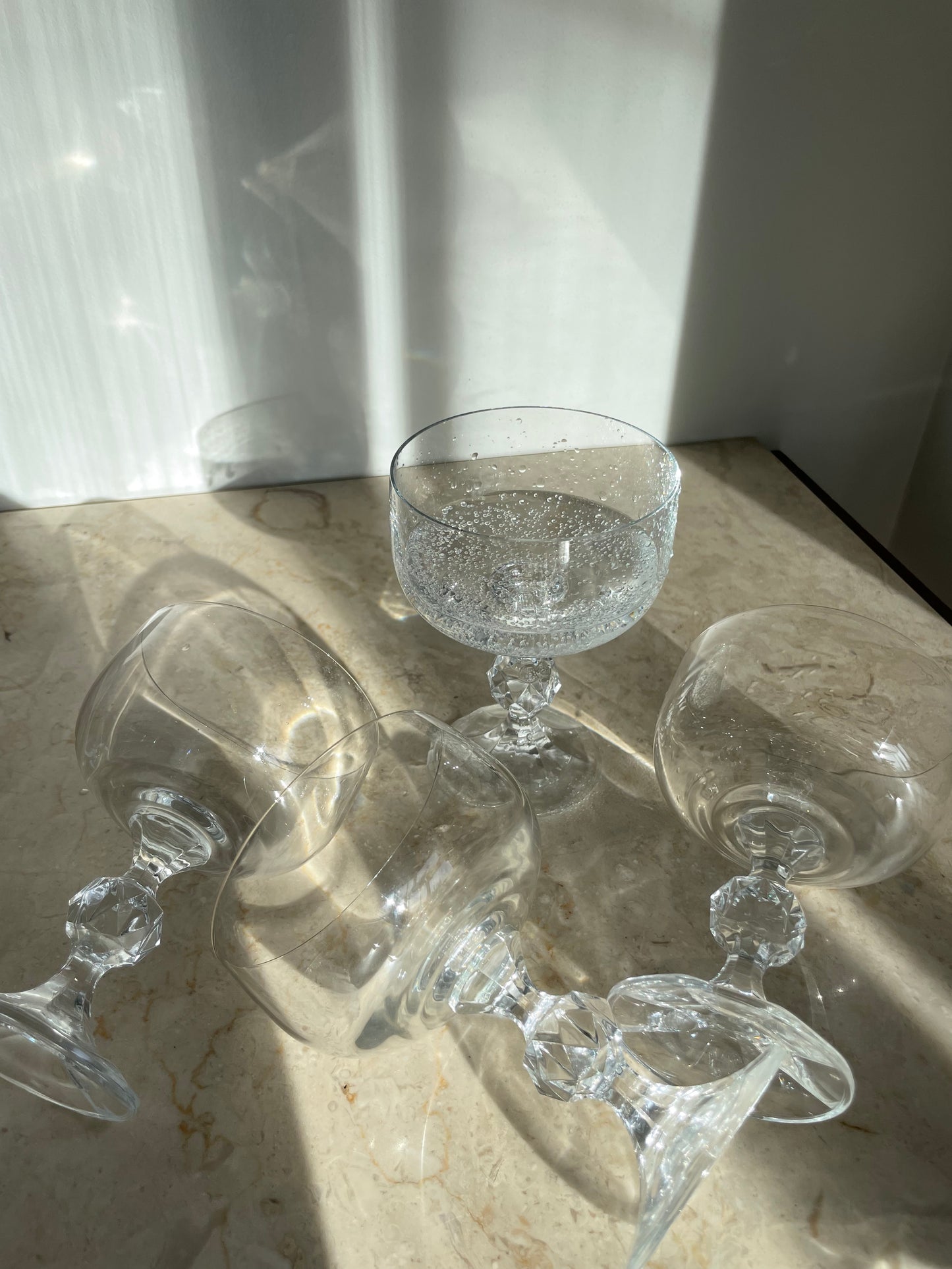 Six Vintage champagne glasses