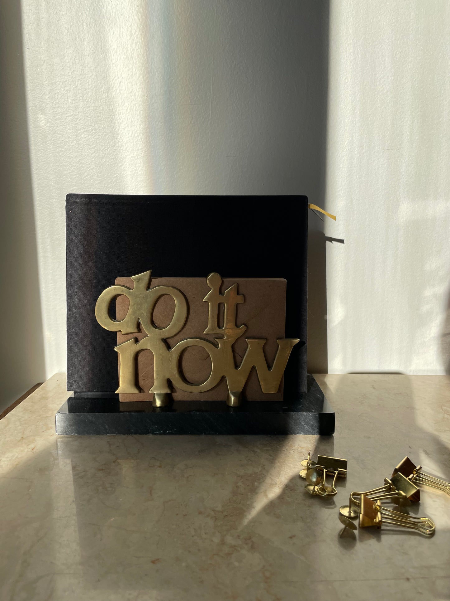 Vintage brass and marble letter holder