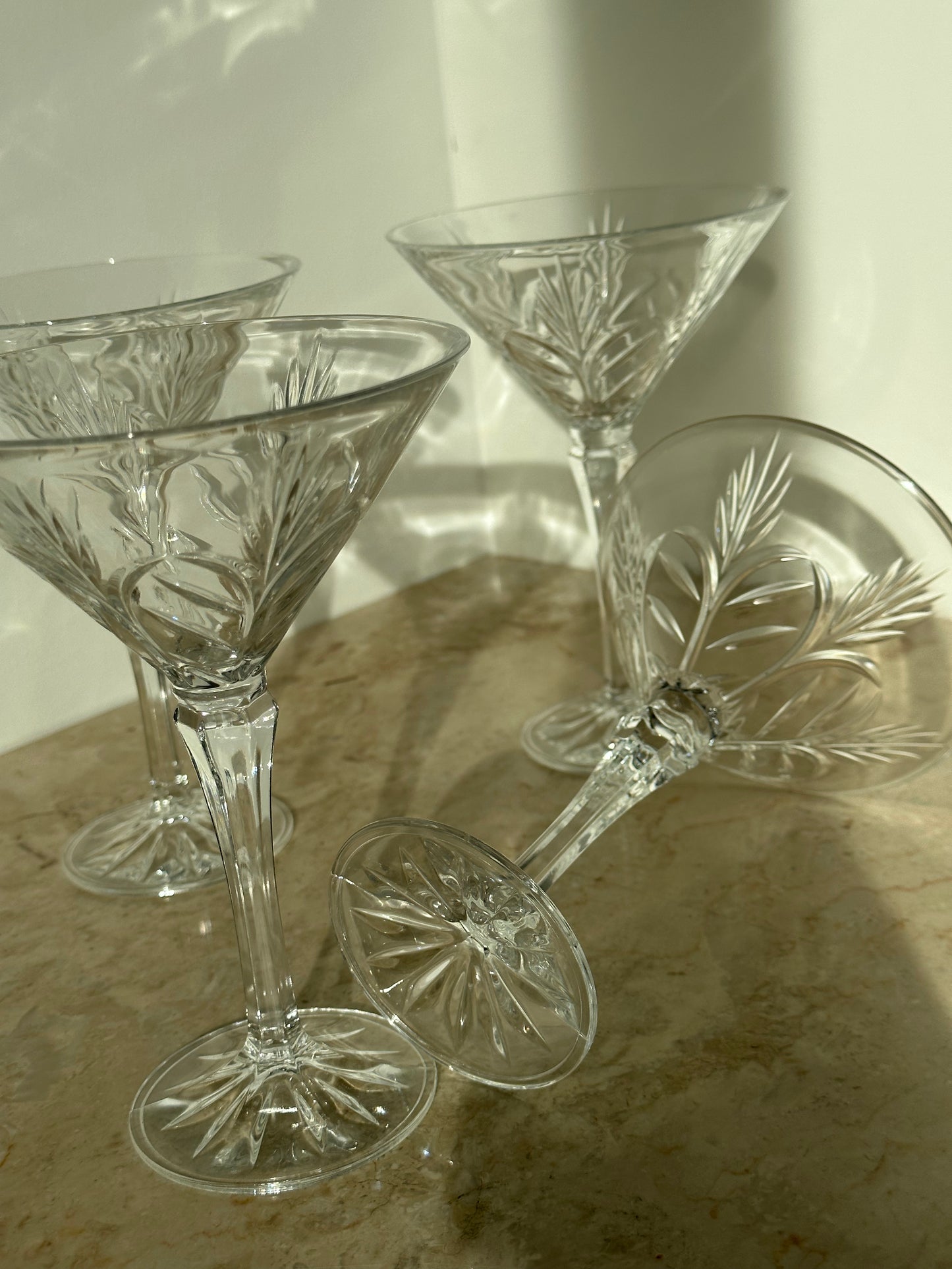 Four crystal martini glasses