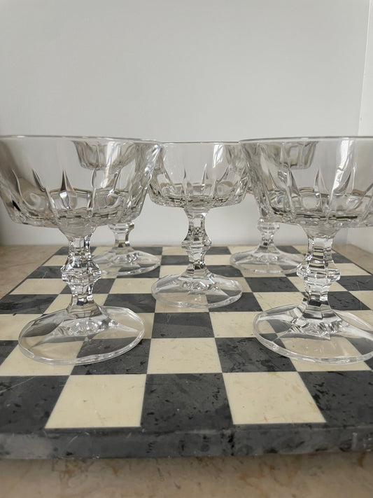 Five crystal Champagne glasses