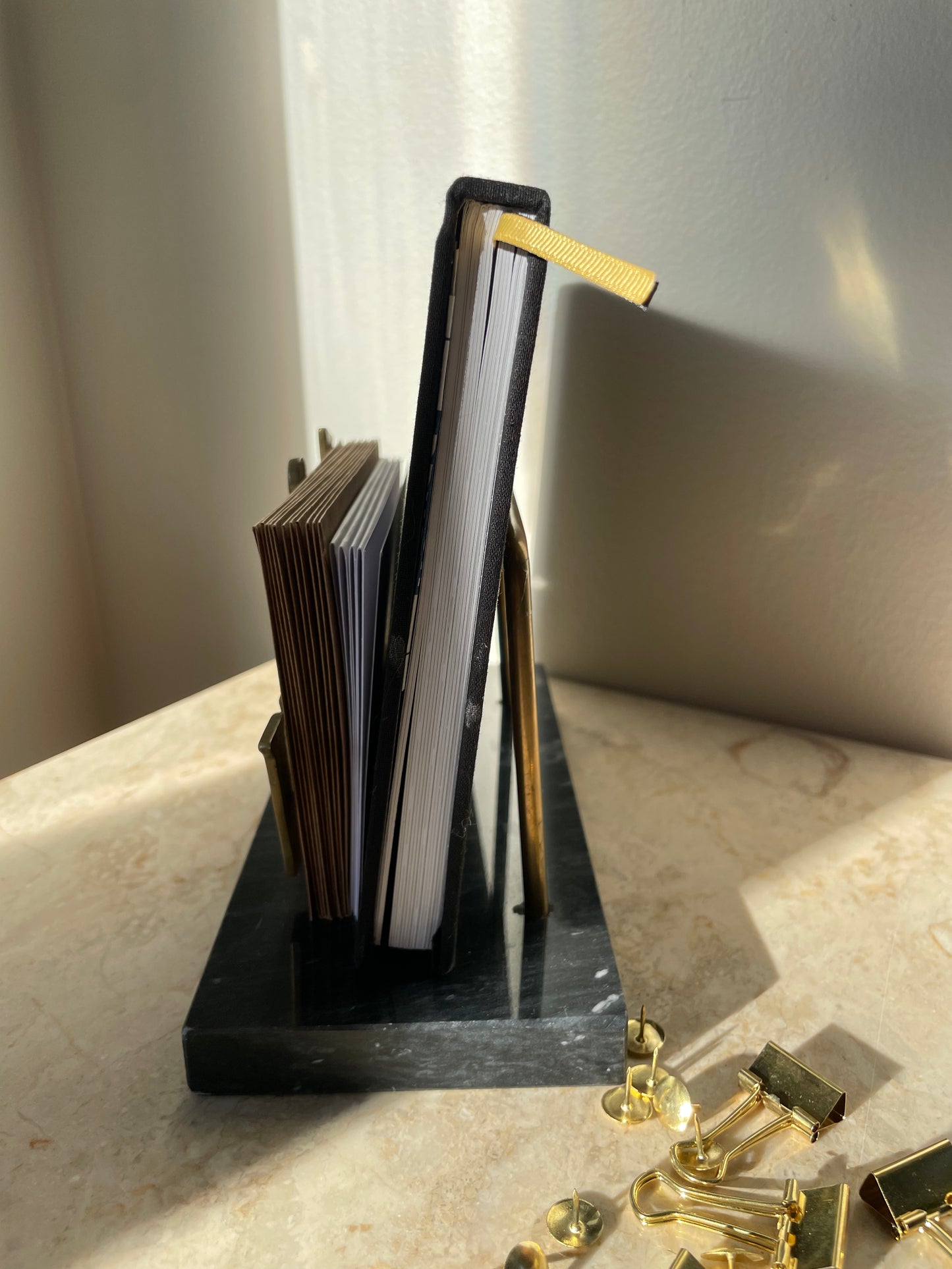 Vintage brass and marble letter holder