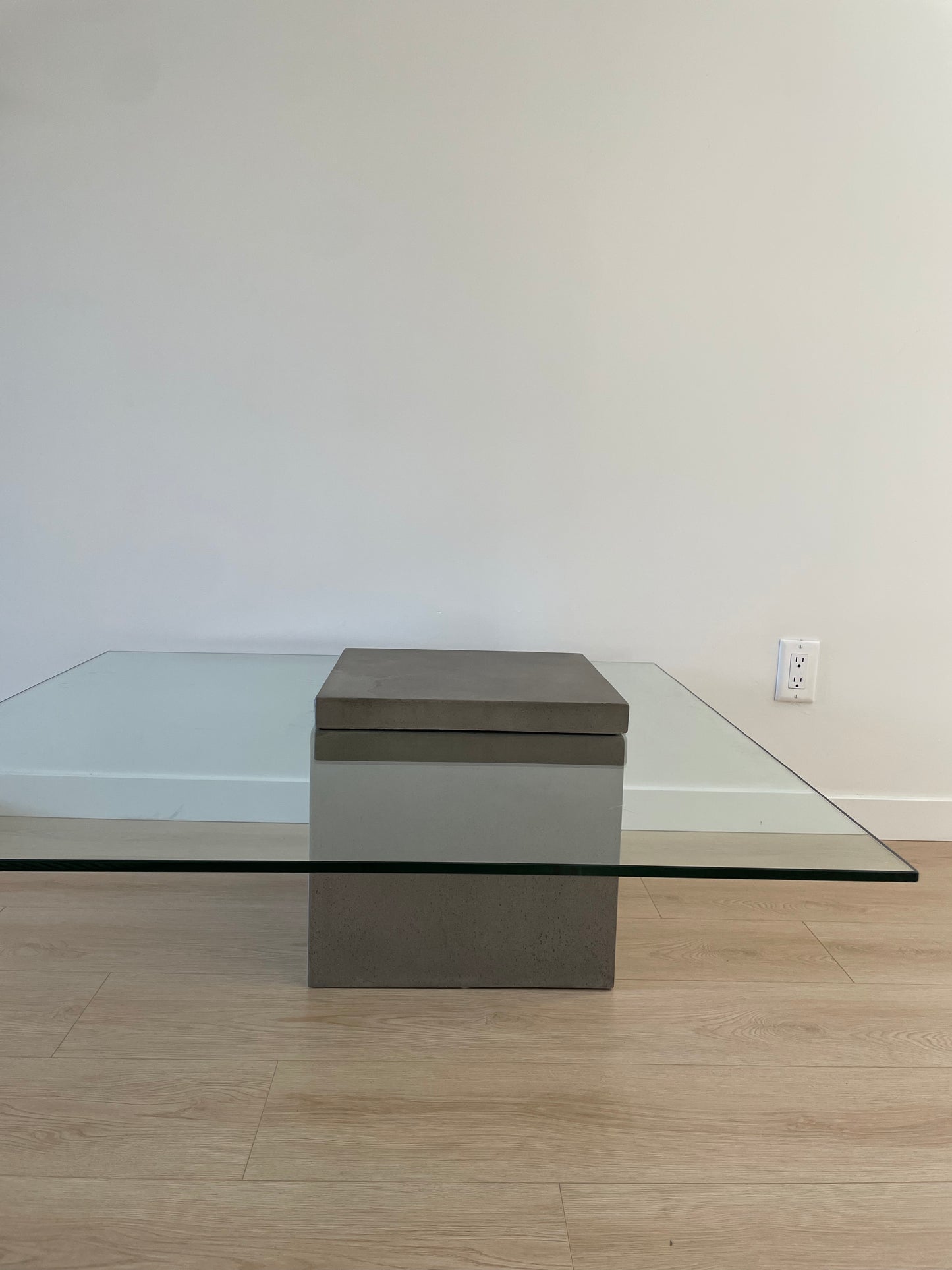 Modern concrete and tempered glass square coffee table