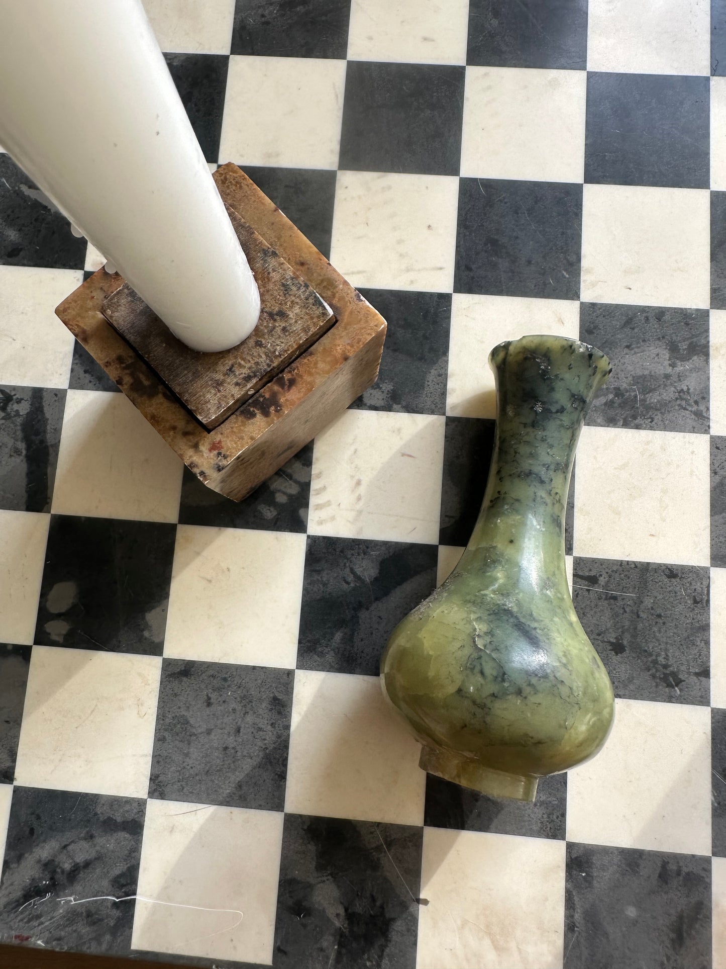 Stone candleholder and matches holder