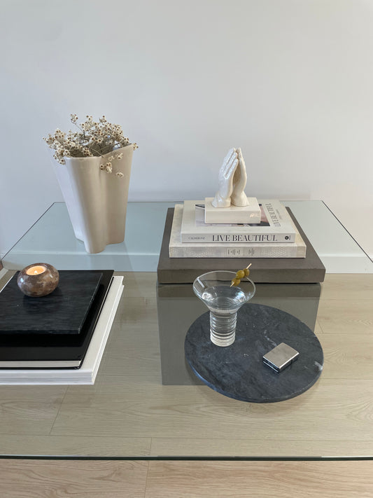 Modern concrete and tempered glass square coffee table