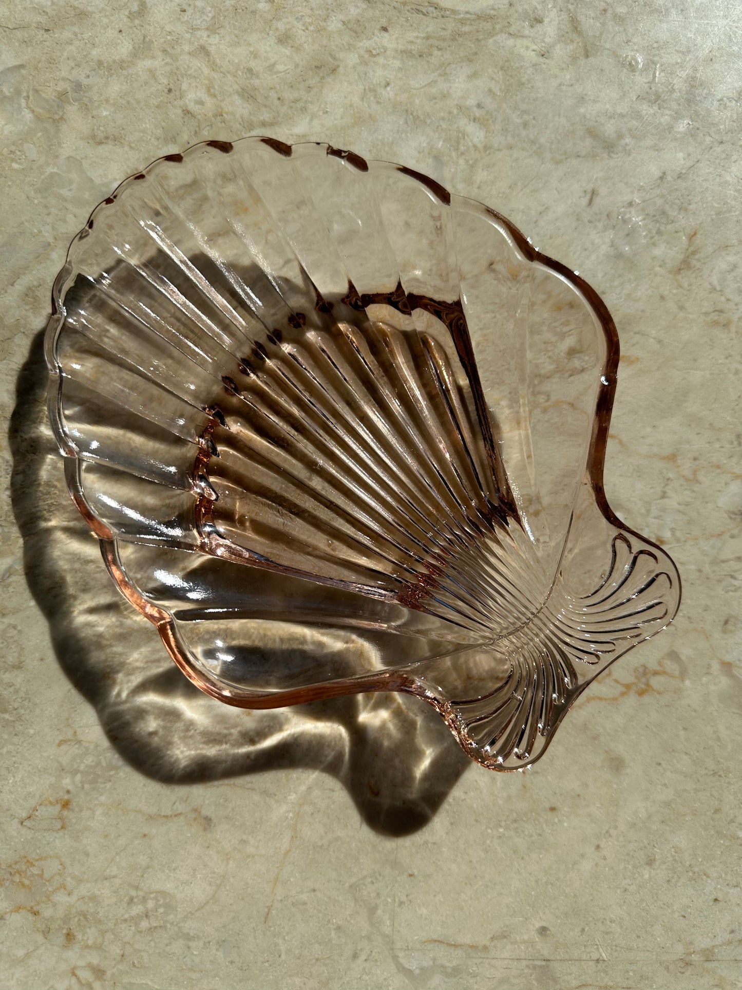 Pink glass shell dish