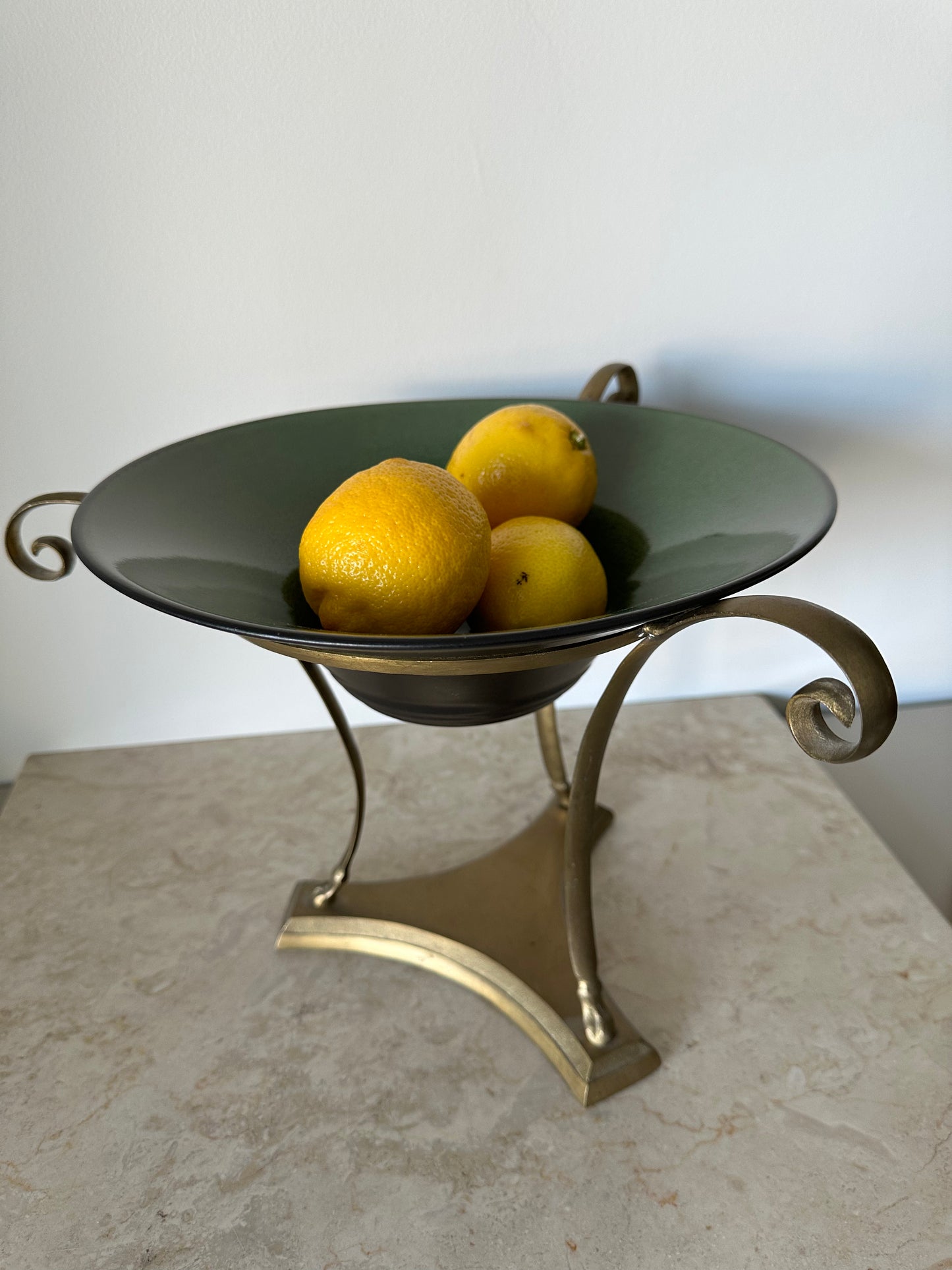 Fruit bowl on brass stand