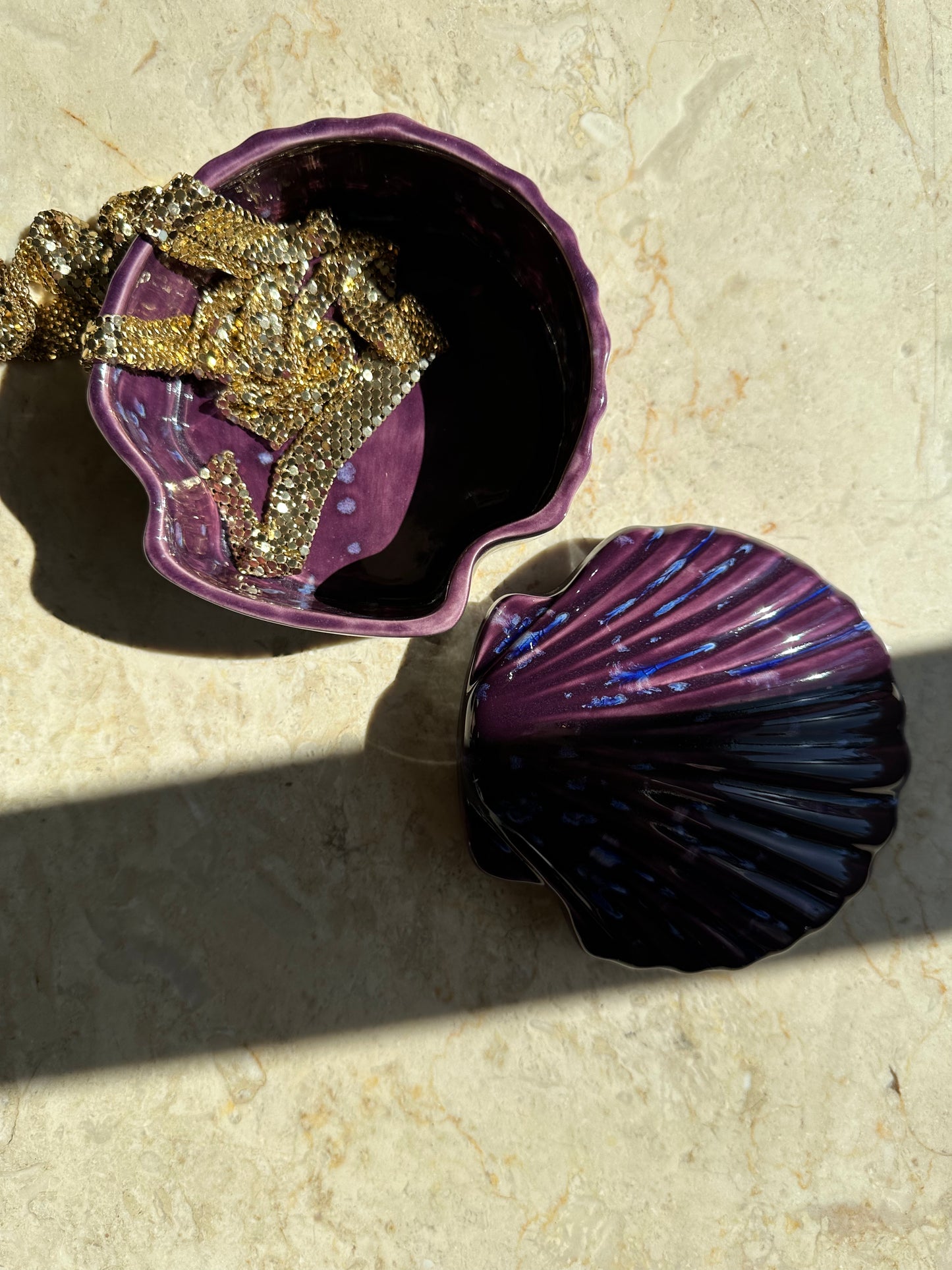 Purple ceramic shell box