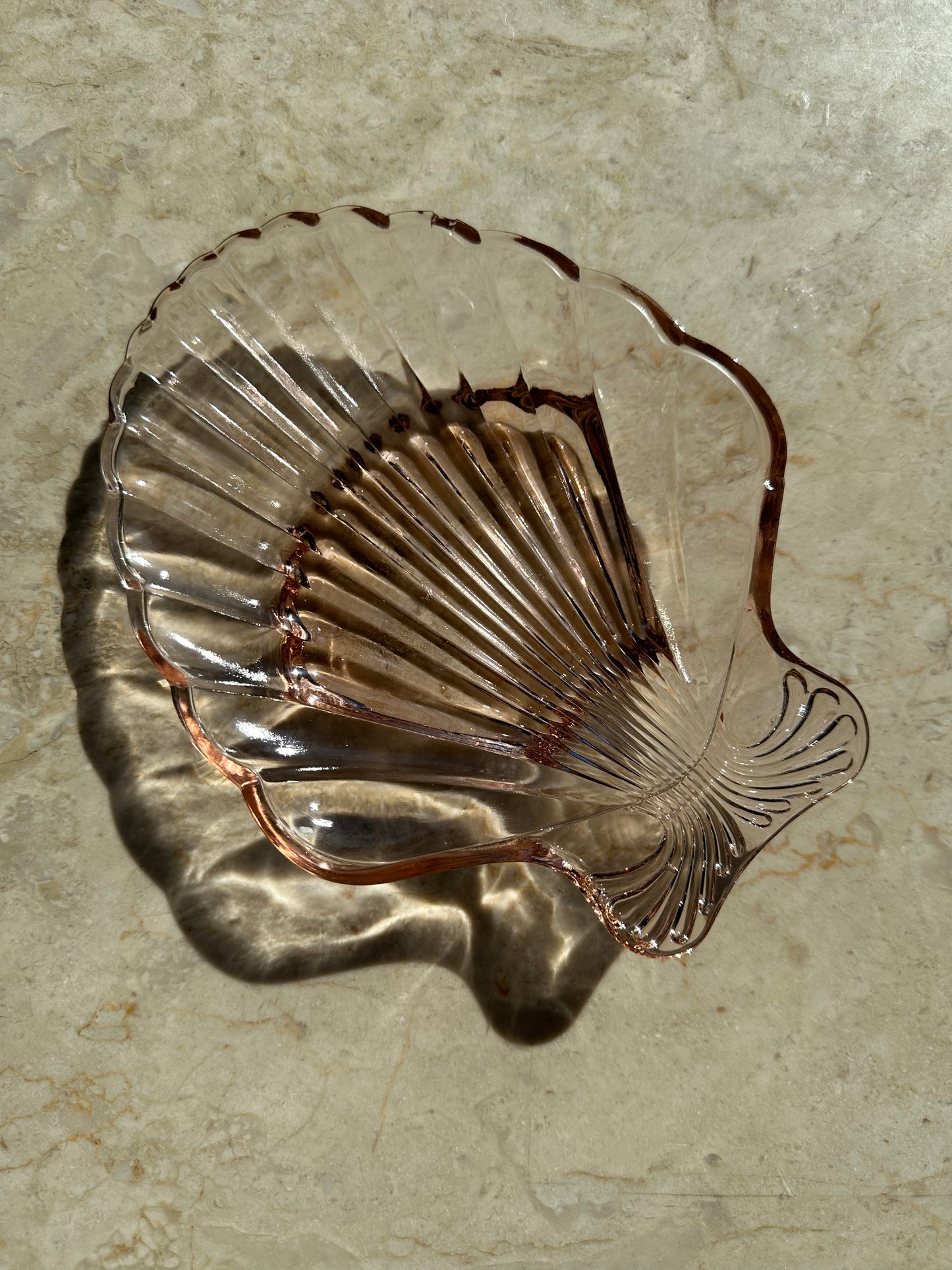 Pink glass shell dish