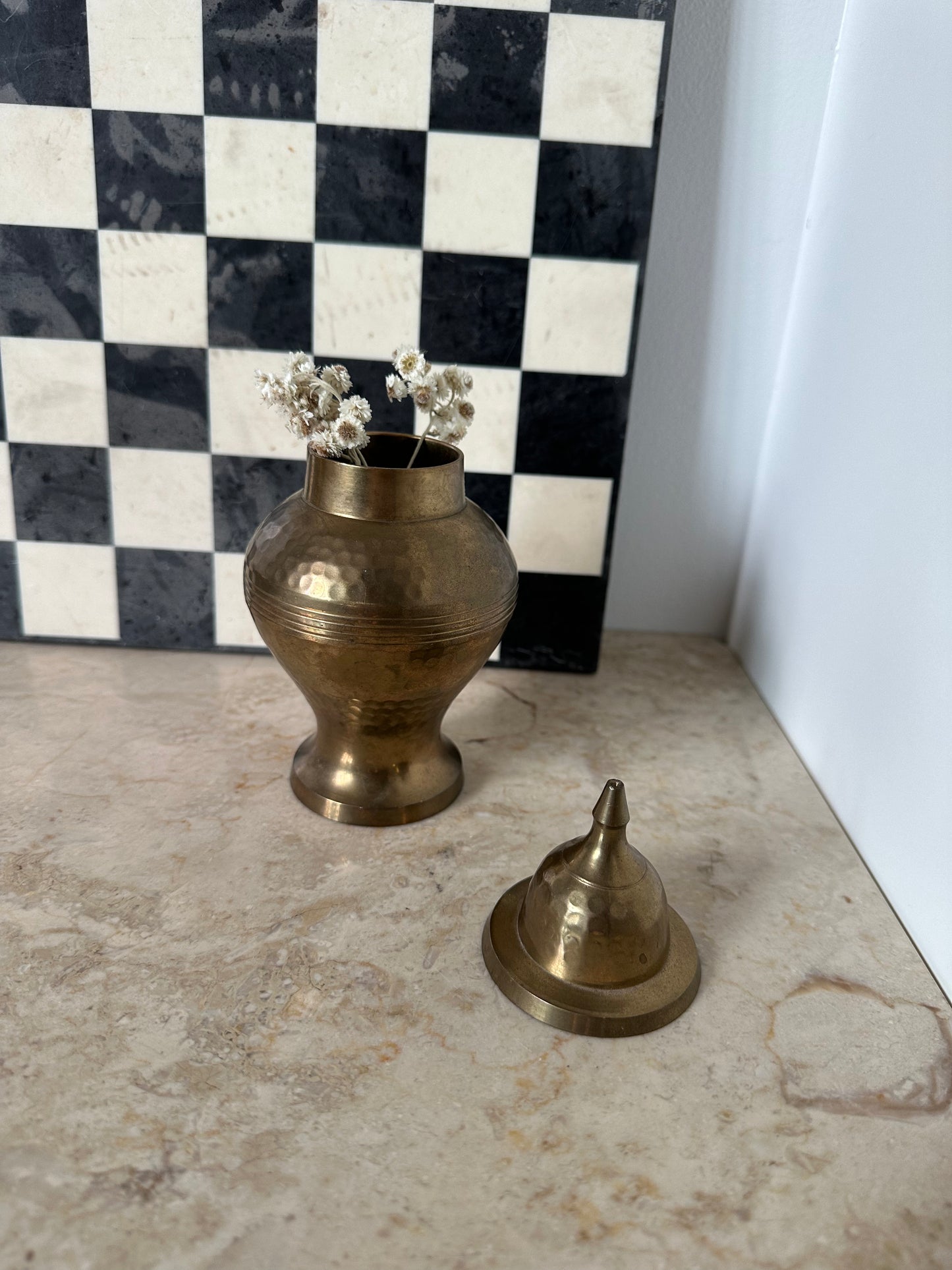 Small brass vase with lid