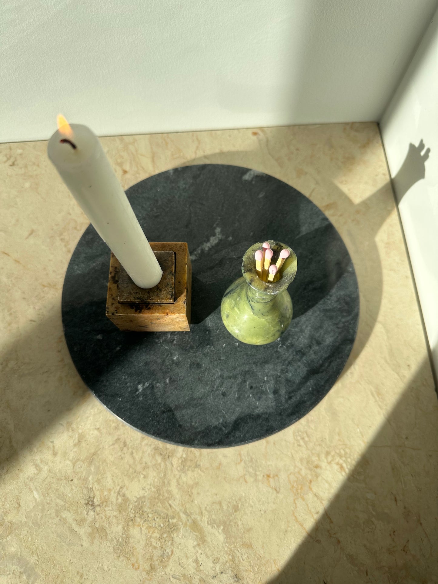 Stone candleholder and matches holder